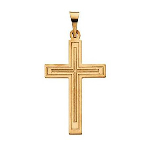 14k Yellow Gold Cross with Double Outlines 7/8in
