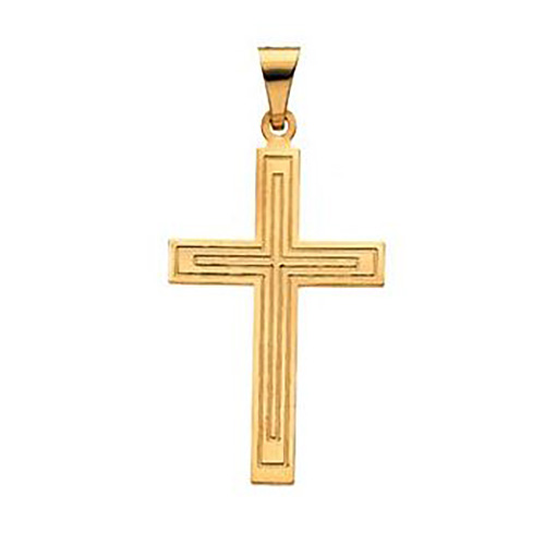 14k Yellow Gold Cross with Double Outlines 1in