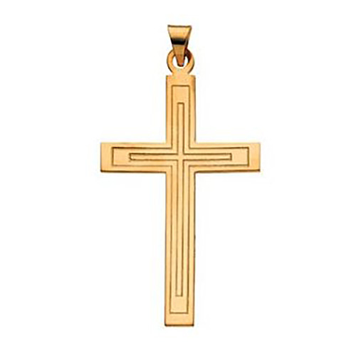 14k Yellow Gold Large Cross with Double Outlines 1 1/2in