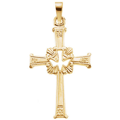 14kt Yellow Gold 1in Cross with Holy Spirit