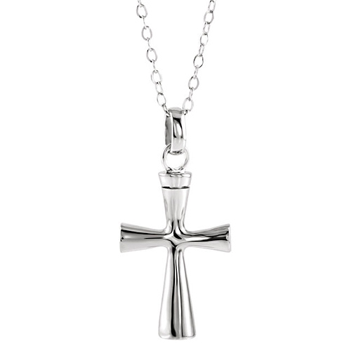 Sterling Silver Tapered Cross Ash Holder Necklace 18in