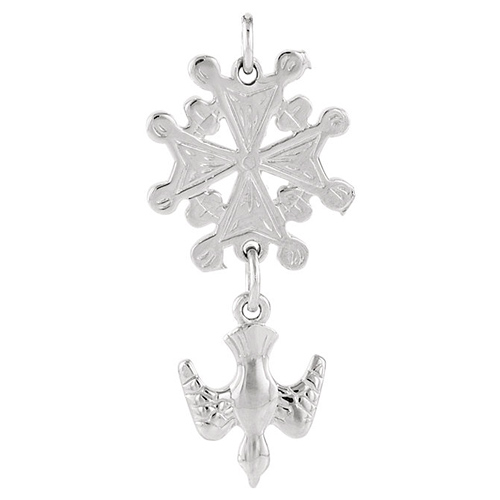 14k White Gold Huguenot Cross Pendant 1in