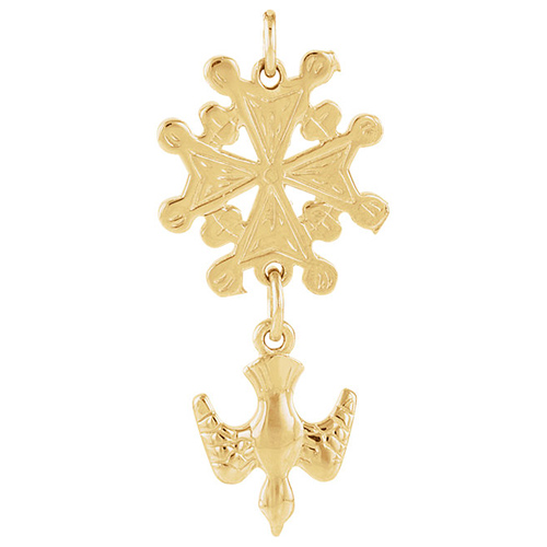 14k Yellow Gold Huguenot Cross Pendant 1in