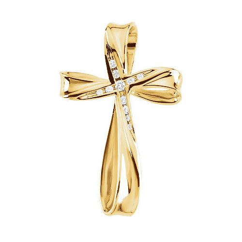 14kt Yellow Gold 1 1/4in Cross with 1/10 ct Diamond Accents