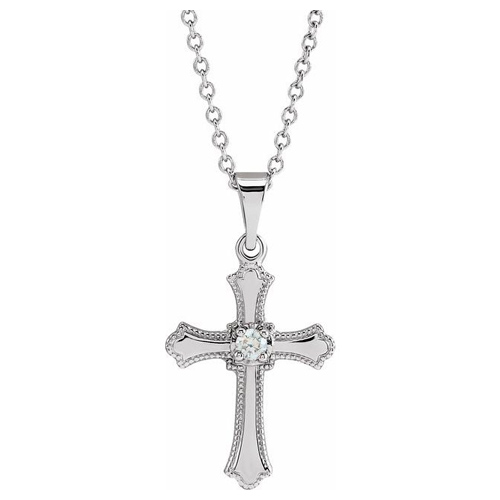 14k White Gold .06 ct Diamond Budded Cross Necklace