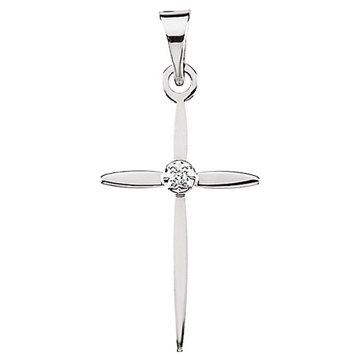 14k White Gold .005 ct tw Diamond Slender Cross Pendant