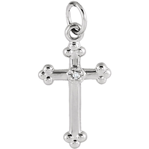 14kt White Gold 5/8in Budded Cross with Diamond Accent