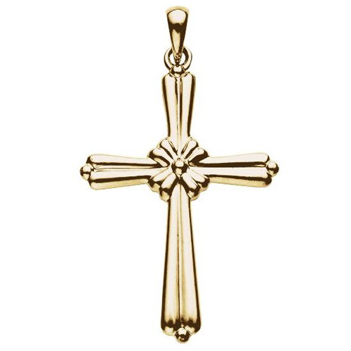 14kt Yellow Gold 1 3/8in Floral Cross