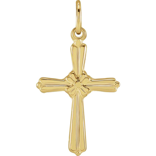 14kt Yellow Gold 1/2in Floral Cross