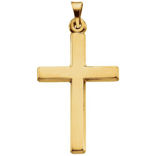 14k Yellow Gold Smooth Flat Cross Pendant 1in