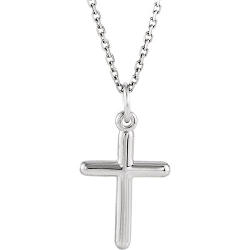 14k White Gold Petite Rounded Cross Necklace