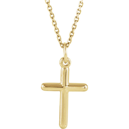 14k Yellow Gold Petite Rounded Cross Necklace