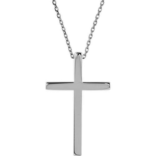 14k White Gold 7/8in Cross Pendant on 18in Chain