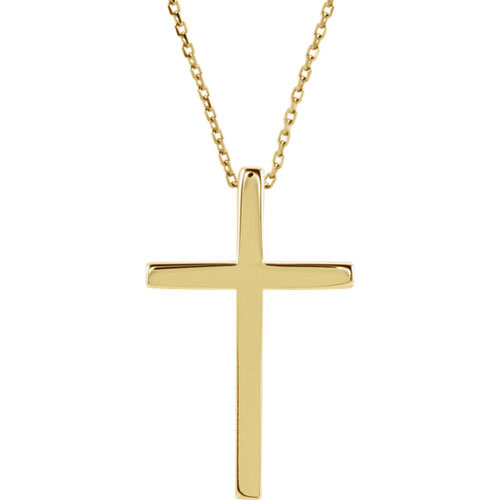14k Yellow Gold 7/8in Cross Pendant on 18in Chain