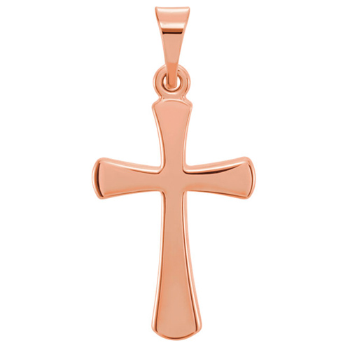 14k Rose Gold Smooth Crusader Cross Pendant 3/4in