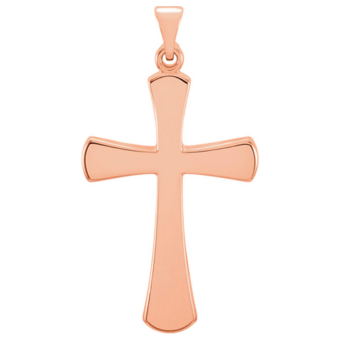 14k Rose Gold Smooth Crusader Cross Pendant 1in