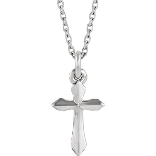 14k White Gold 3/8in Petite Pointed Cross Necklace