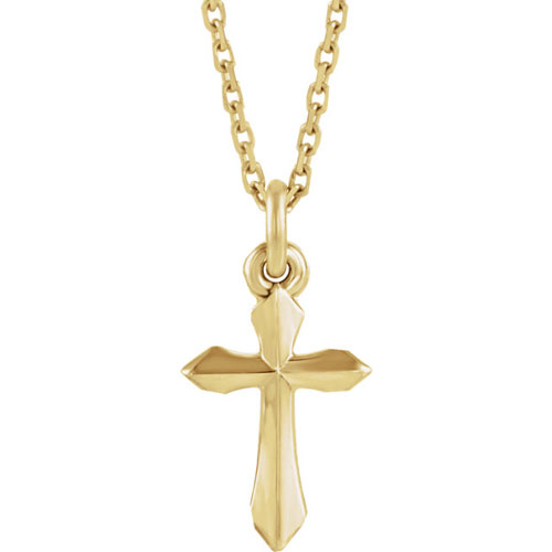 14k Yellow Gold 3/8in Petite Pointed Cross Necklace
