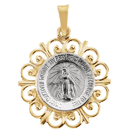 14k Two-tone Gold Small Fancy Miraculous Medal
