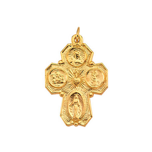 14k Yellow Gold 1in Ornate Four Way Medal