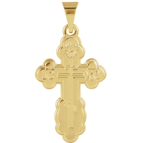 14k Yellow Gold 3/4in Orthodox Cross with Russian Engraving