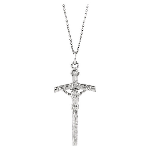 Sterling Silver INRI Crucifix with Wood Texture Necklace