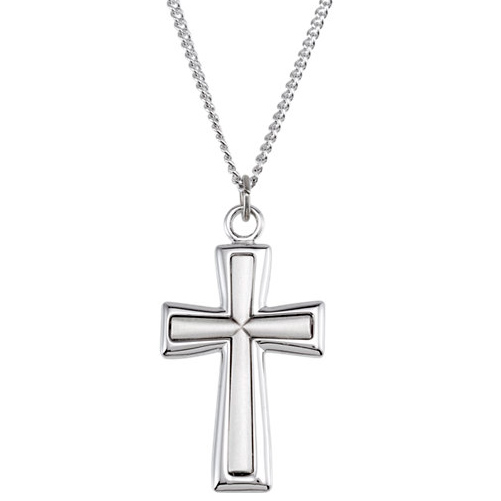 Sterling Silver Men's 1 1/2in Tapered Cross on 24in Curb Chain