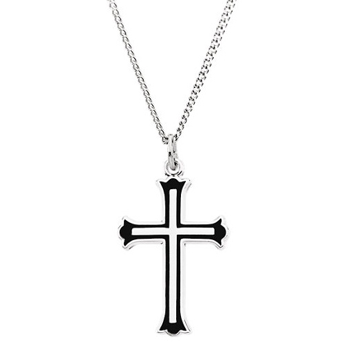 Sterling Silver Ladies' Black Enameled Cross Necklace