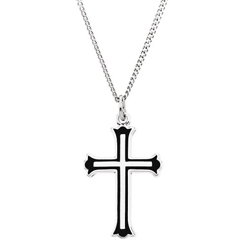 Sterling Silver Ladies' Black Enameled Cross Necklace
