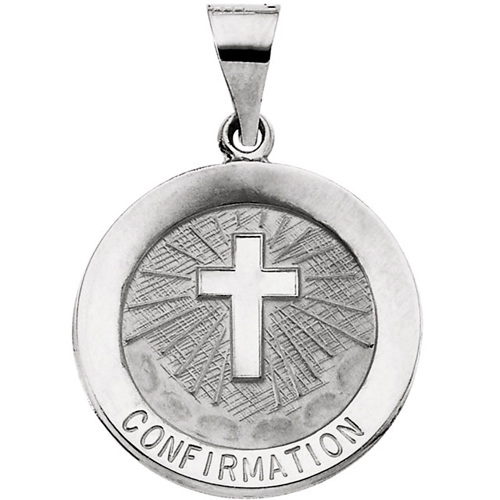 14kt White Gold 18.25mm Hollow Confirmation Medal