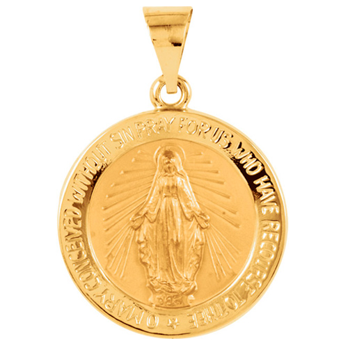 14k Yellow Gold Small Hollow Round Miraculous Medal