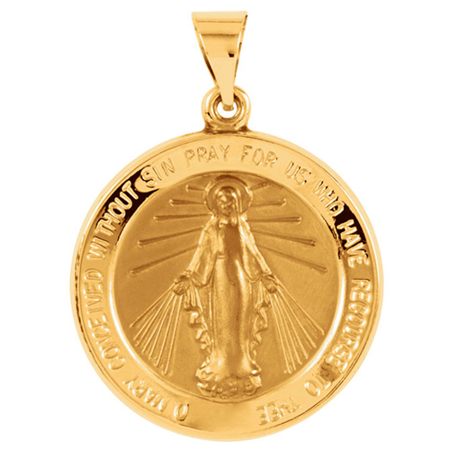 14k Yellow Gold Hollow Round Miraculous Medal 7/8in