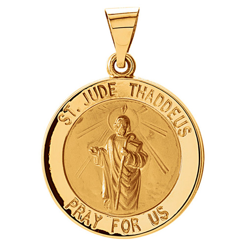 14k Yellow Gold Small Round Hollow St. Jude Medal