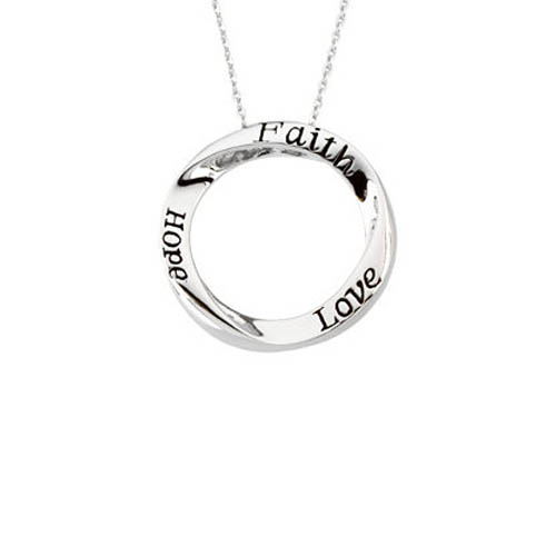 Faith Hope and Love Pendant Necklace Sterling Silver