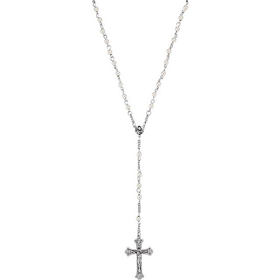 Sterling Silver 22in Classic Bead Rosary Necklace