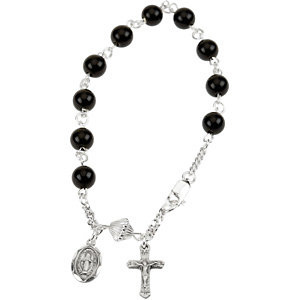 Sterling Silver 7 1/2in Black Onyx Rosary Bracelet