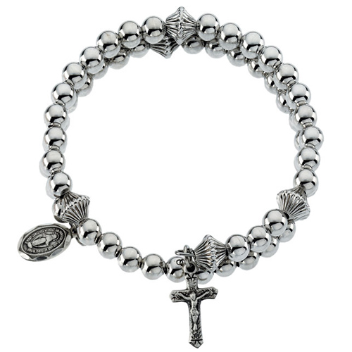 Sterling Silver Bead Wrap Rosary Bracelet