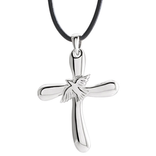 Sterling Silver Ladies' Cross with Dove Necklace on Black Cord JJR42024KIT