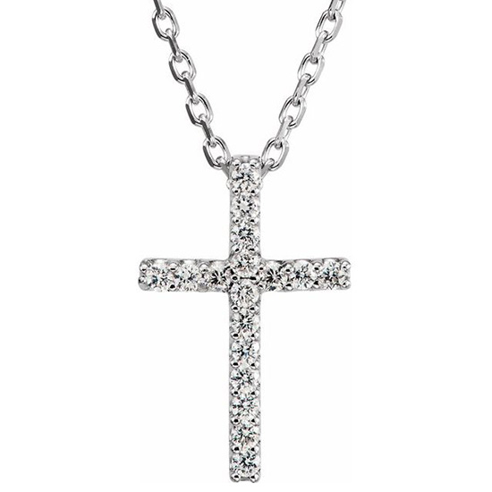 14kt White Gold Tiny .08 ct Diamond Cross Necklace 16in