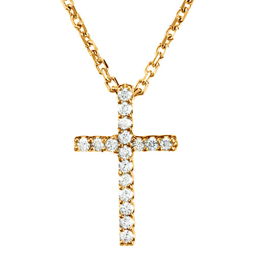 14k Yellow Gold Petite .08 ct Diamond Cross Necklace
