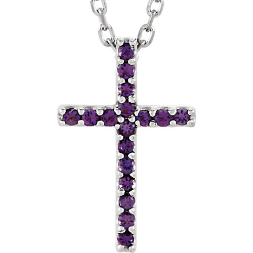 Small Amethyst Cross 16in Necklace 14k White Gold