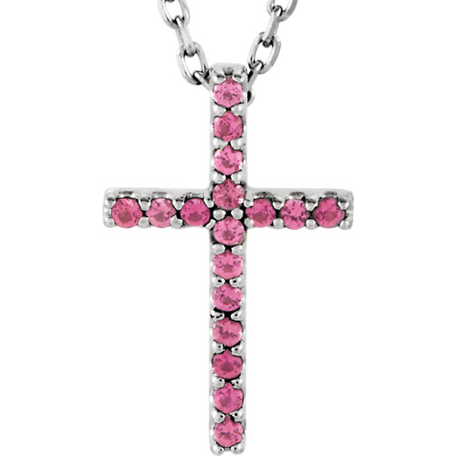 Small Pink Tourmaline Cross 16in Necklace 14k White Gold