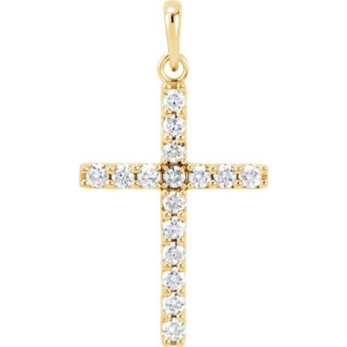 14k Yellow Gold 1/2 ct Diamond Cross Pendant