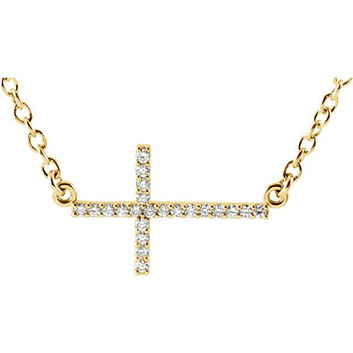 14kt Yellow Gold .08 ct Diamond Sideways Cross Necklace