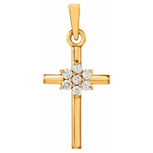 14k Yellow Gold .07 ct tw Diamond Cluster Cross Pendant