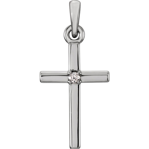 14kt White Gold 3/4in Classic Cross Pendant with Diamond Accent