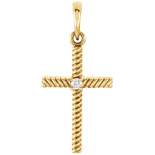 14kt Yellow Gold 1in Diamond Rope Textured Cross
