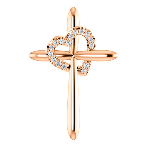 14kt Rose Gold .04 ct Diamond Cross with Heart Pendant