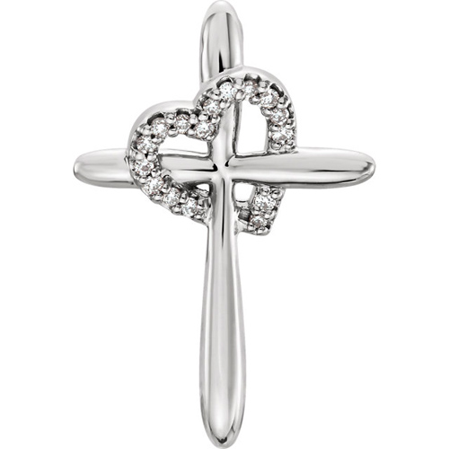 14kt White Gold .04 ct Diamond Cross with Heart Pendant