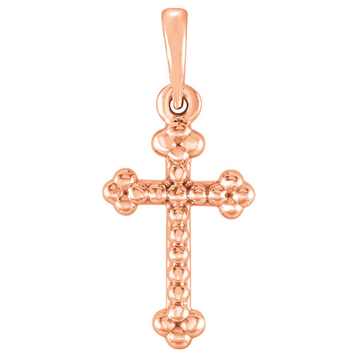 14k Rose Gold Beaded Latin Cross Pendant 3/4in JJR42342R